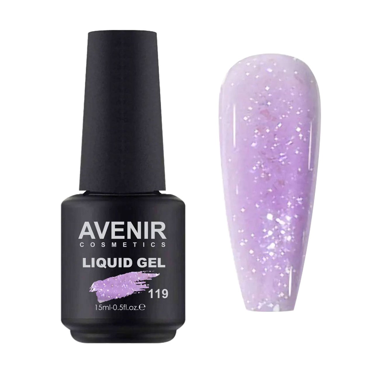 Рідкий гель для нарощування нігтів Avenir Cosmetics Liquid Gel із блискітками, 119, 15 мл